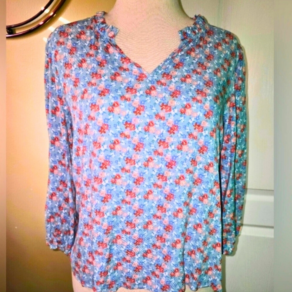 Copper Key Floral Print Women's Top L By NWOT